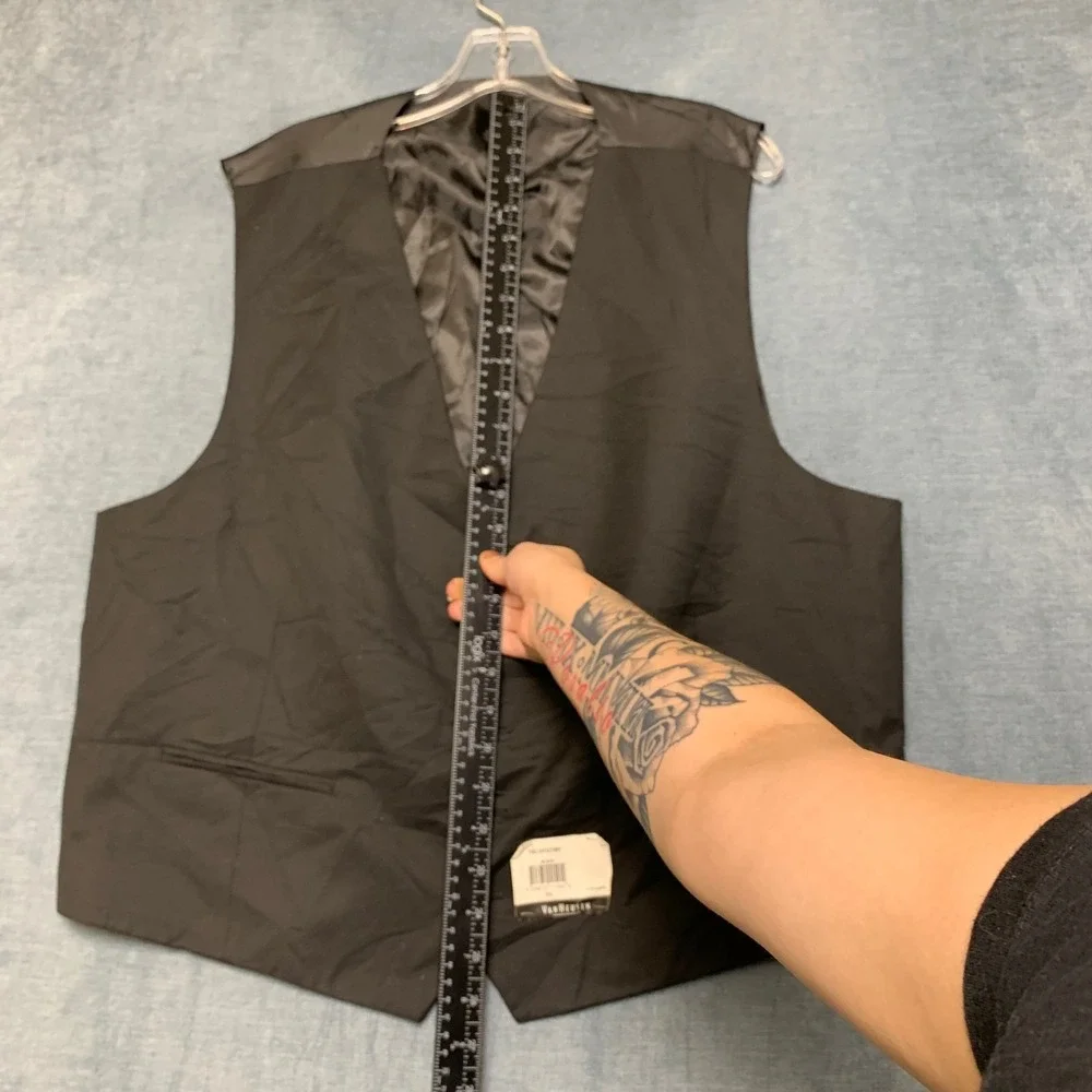 Van Heusen Single Breasted Suit Satin Vest Mens 2XL Black Slim V Neck Sleeveless